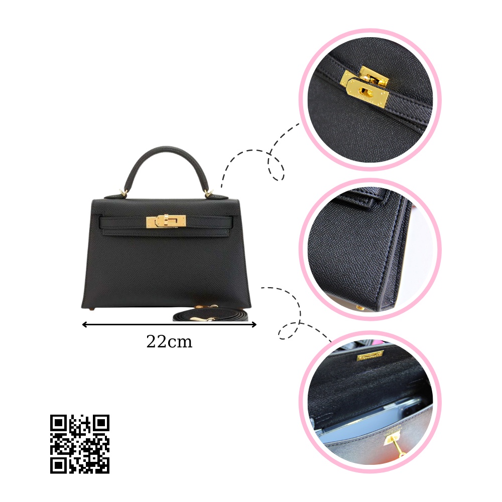 Túi Xách Nữ Kelly Da Epsom Size 22cm Cao Cấp Có Hộp Đẹp Hàng Có Sẵn