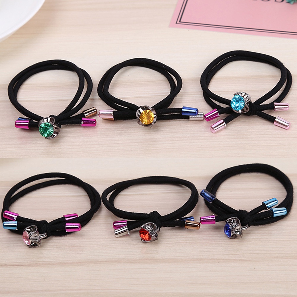 Dây cột tóc hai lớp co dãn nơ đính đá cho nữ