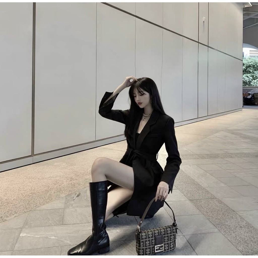 Áo vest kèm thắt lưng sang chảnh JOY BABE 🤍 mix nhiều kiểu như blazer, giả đầm thắt eo trắng đen dài giấu quần AV 1 -9A