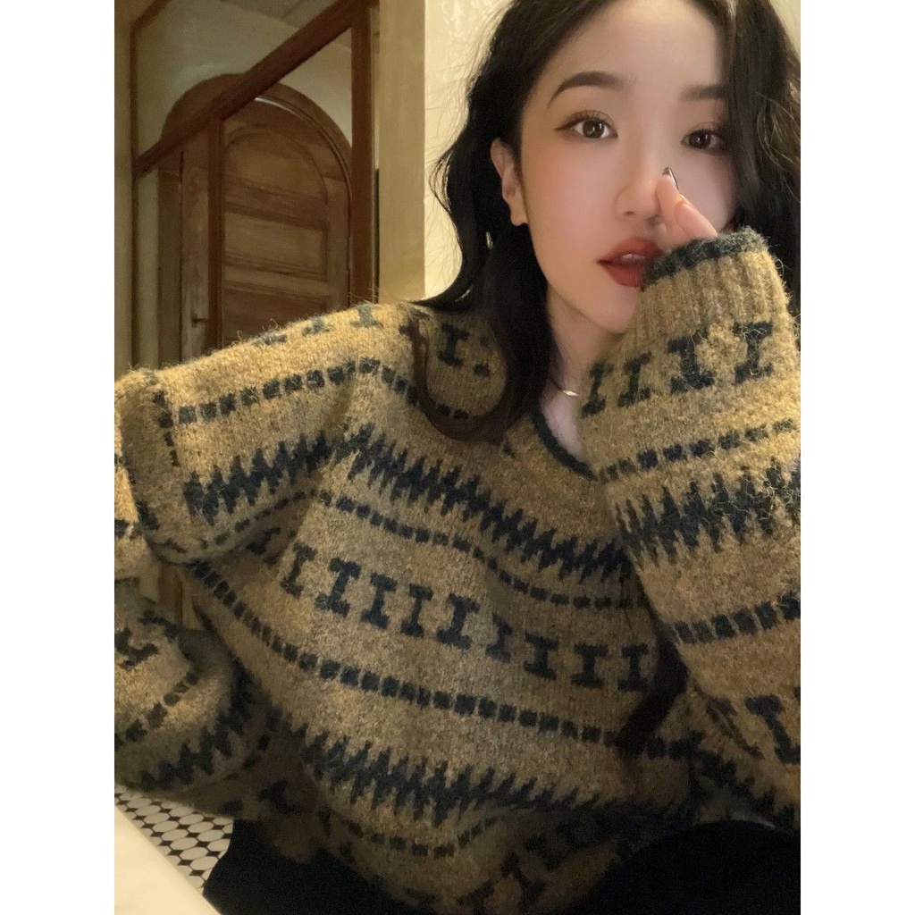 Korean Retro Knitted Sweater Women 2021 Spring And Autumn New Round Neck Long-Sleeved Shirt College Style | BigBuy360 - bigbuy360.vn