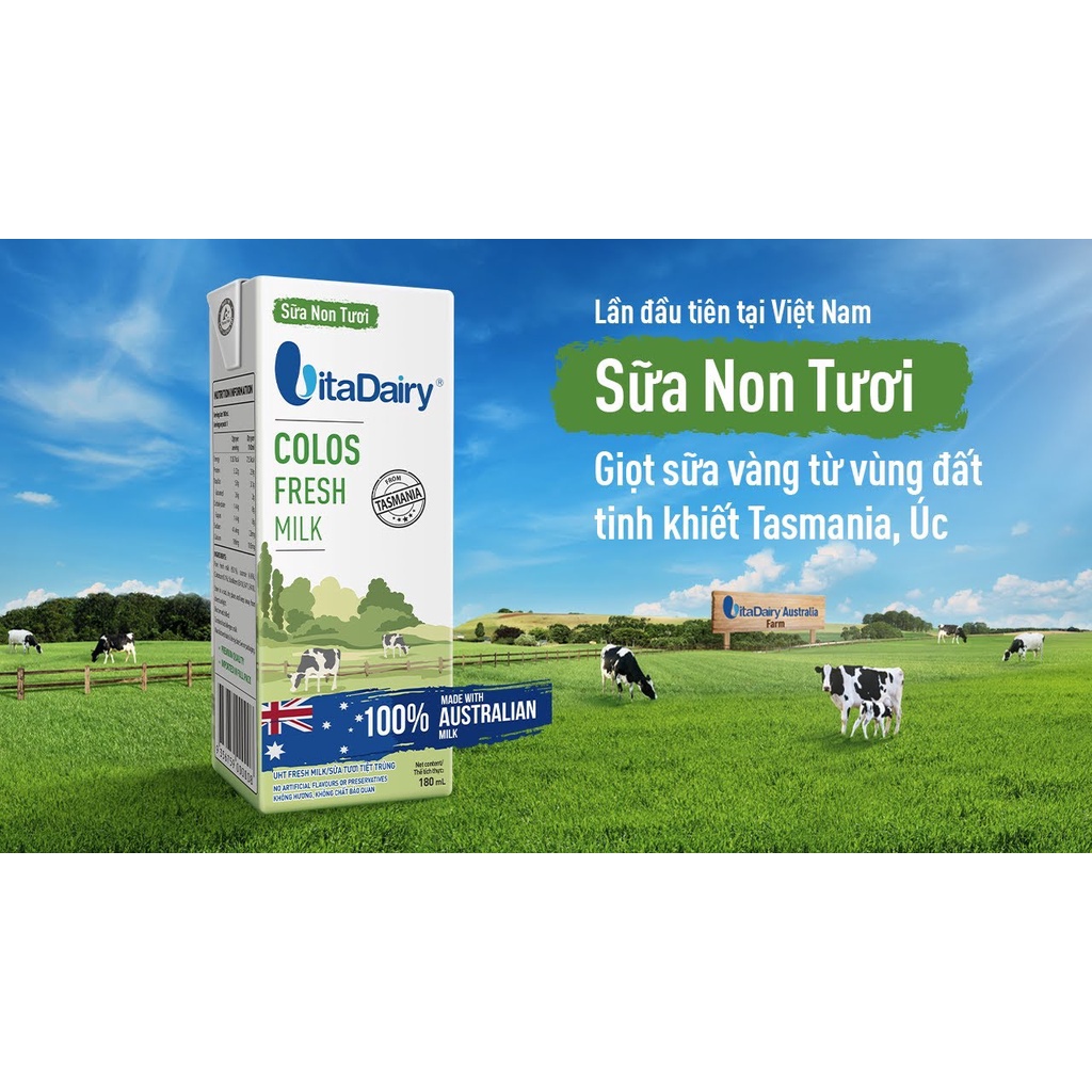 Lốc 3 hộp Sữa non tươi VitaDairy Colos Fresh Milk 180ml