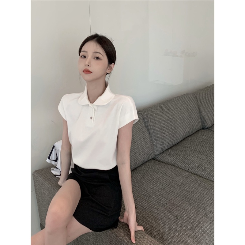 Áo thun tay ngắn cổ bẻ dáng rộng mỏng phong cách Hàn Quốc thời trang mới dành cho nữ