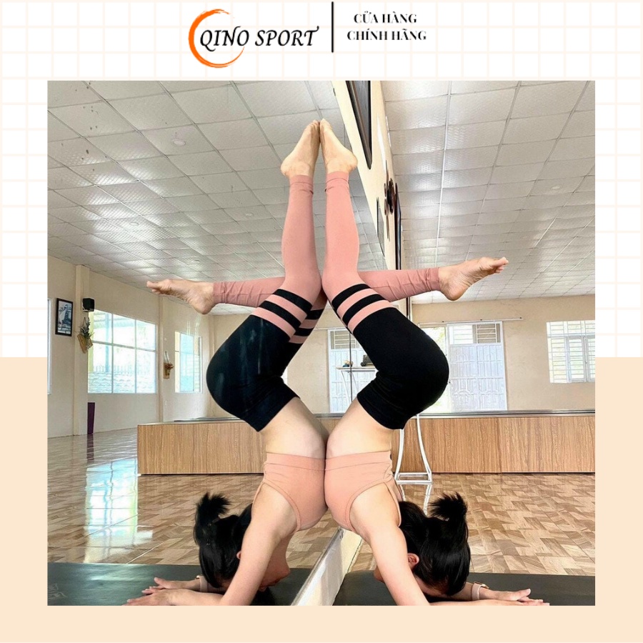 Set đồ nữ thể thao 2 dây tập yoga , tập gym QINO - Áo bra ,quần legging sọc thiết kế đep mắt, tôn dáng ,co dãn thoải mái
