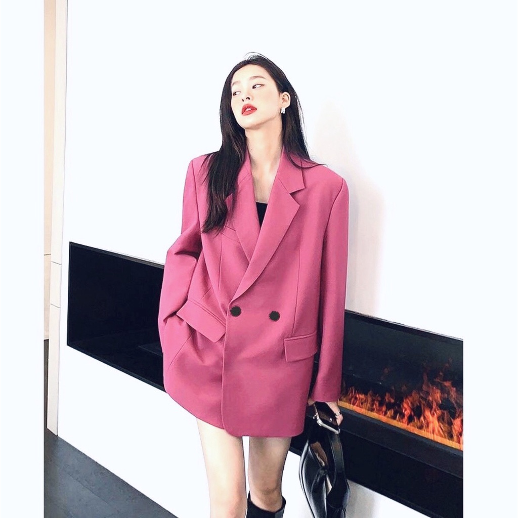 Áo Vest Blazer Nữ Hàn Quốc Dáng Dài Rộng Áo Vest Hồng Hàng Chuẩn Đẹp - BLA22095