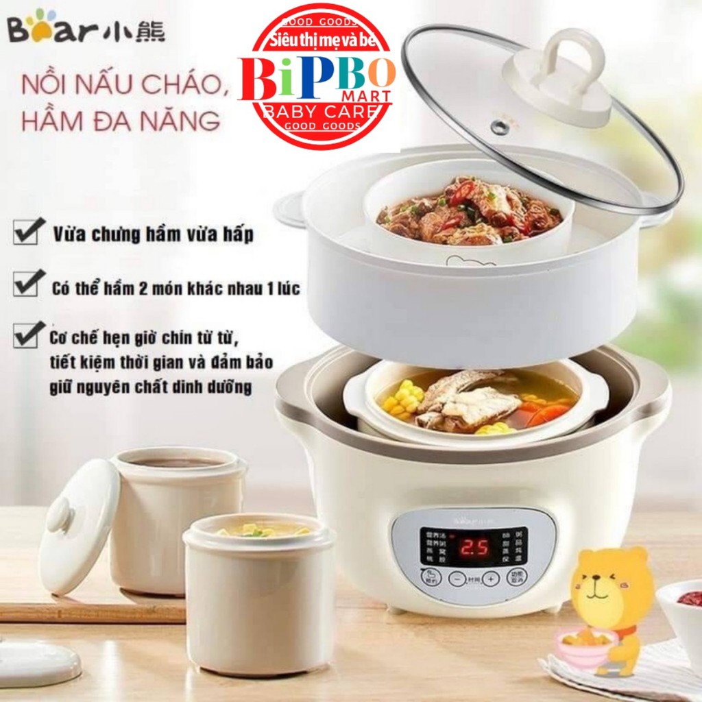 (CHÍNH HÃNG BEAR)Nồi ninh hầm nấu cháo Bear 1,6l kèm thố sứ cho bé (có thể vừa nấu vừa hấp)