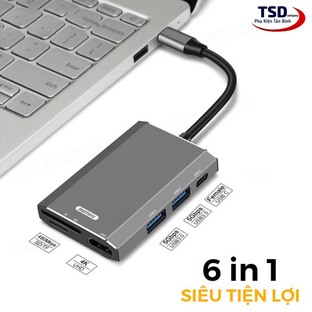 [Mã 44ELSALE2 giảm 7% đơn 300K] HUB Chuyển TypeC Ra USB 3.0, HDMI, USB C, Thẻ Nhớ Chính Hãng Remax Tốc Độ Cao