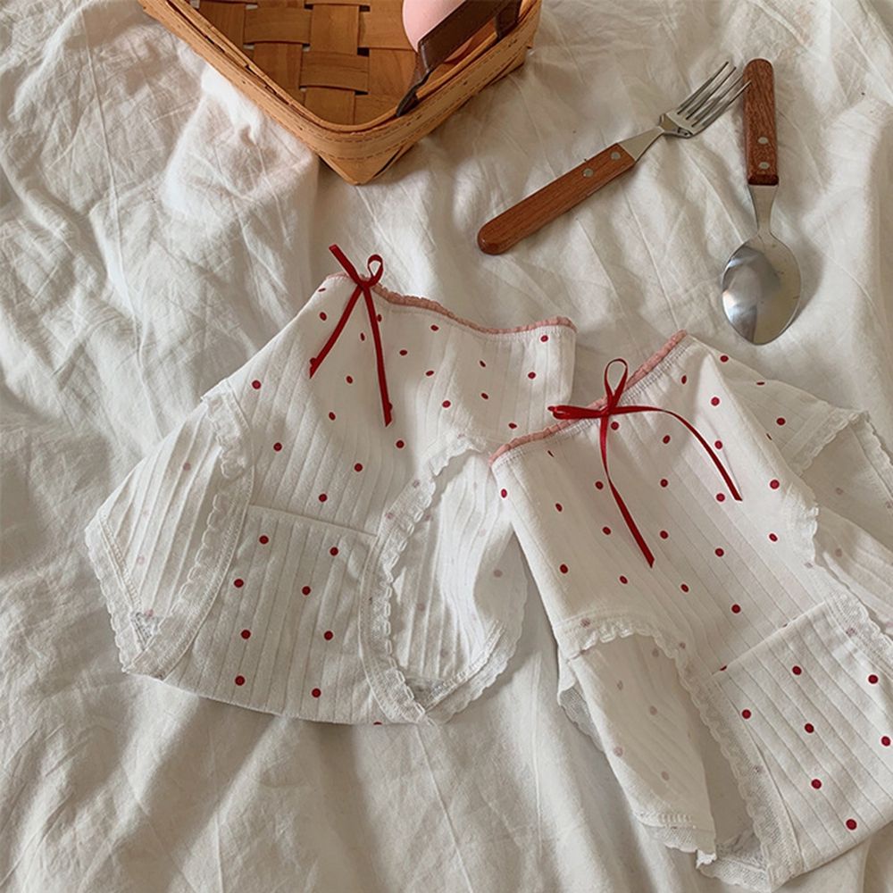 Quần lót cotton mềm phối ren thoáng khí in họa tiết chấm bi ngọt ngào cho nữ BACK2LIFE