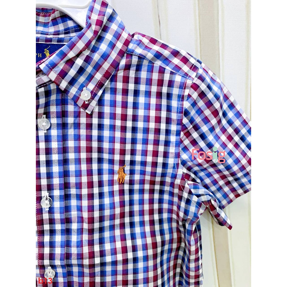 Áo Sơ Mi Tay Ngắn Bé Trai RL - Trắng Xanh Tím