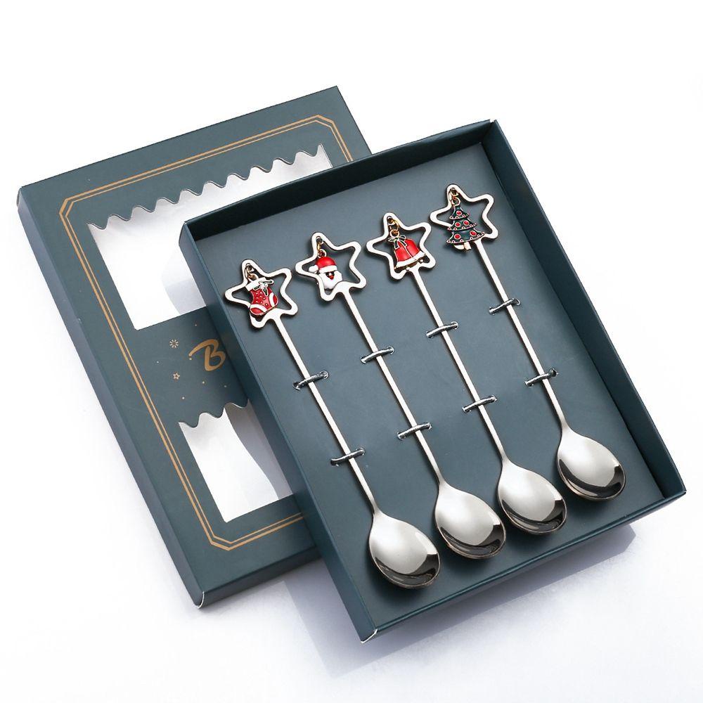 Bộ 4 / 6 Muỗng Nĩa Mạ Điện Họa Tiết Giáng Sinh Dễ Thương