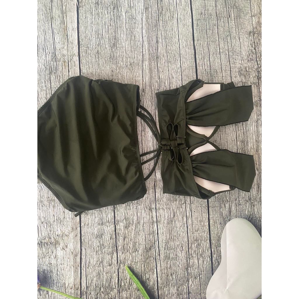 Đồ bơi 2 mãnh set bikini đi biển đồ đi biển nữ đồ bơi nâng ngực phối khoen vai quần lưng cao che bụng XUKA XK71