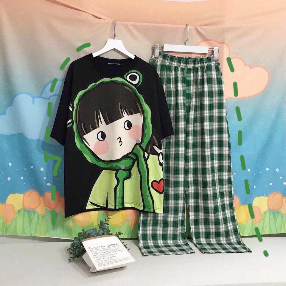 Set Đồ Bộ Nữ Quần Caro Kate Ống Rộng NHIỀU MẪU 05 * Đồ Bộ Hoạt Hình Freesize S.I.Z Fashion | BigBuy360 - bigbuy360.vn