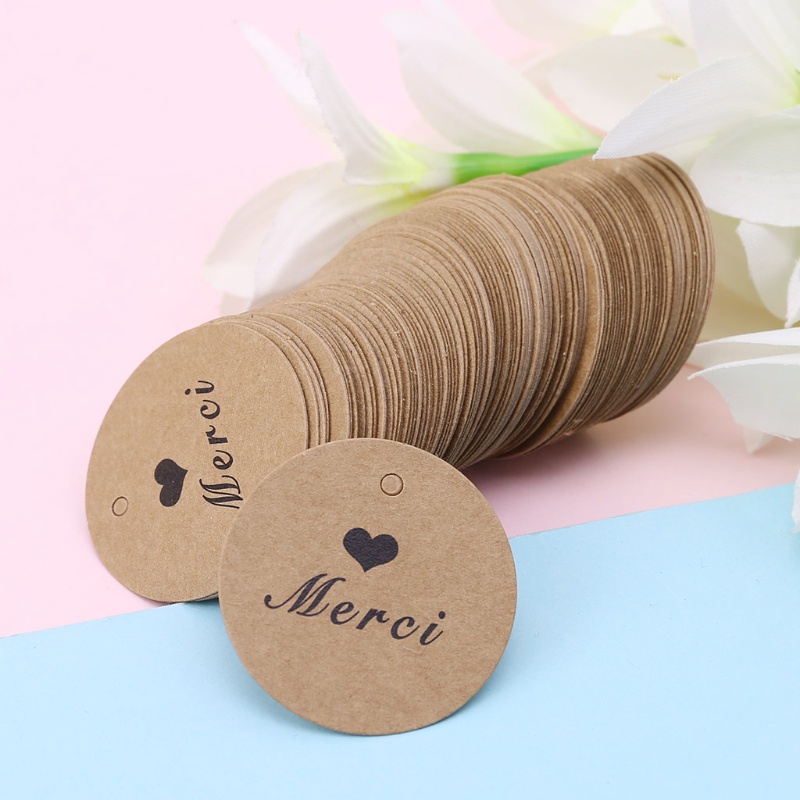 Set 100 Nhãn Dán Chữ Thank You Màu Nâu Có Lỗ Treo Trang Trí Bánh Kem Tráng Miệng Cho Trẻ Em