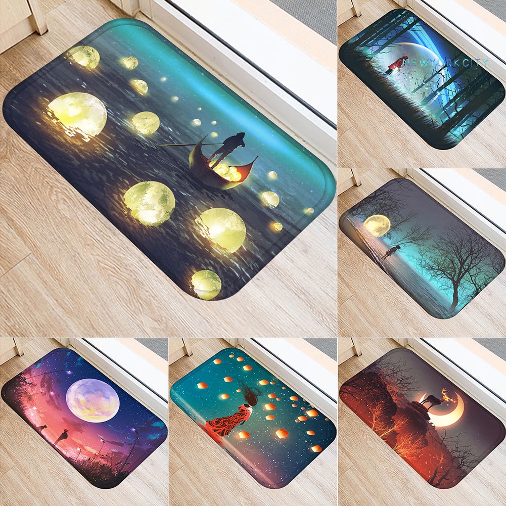 Thảm lót cửa chùi chân Chống Trượt Họa Tiết Phong Cảnh Đêm Hoạt Hình