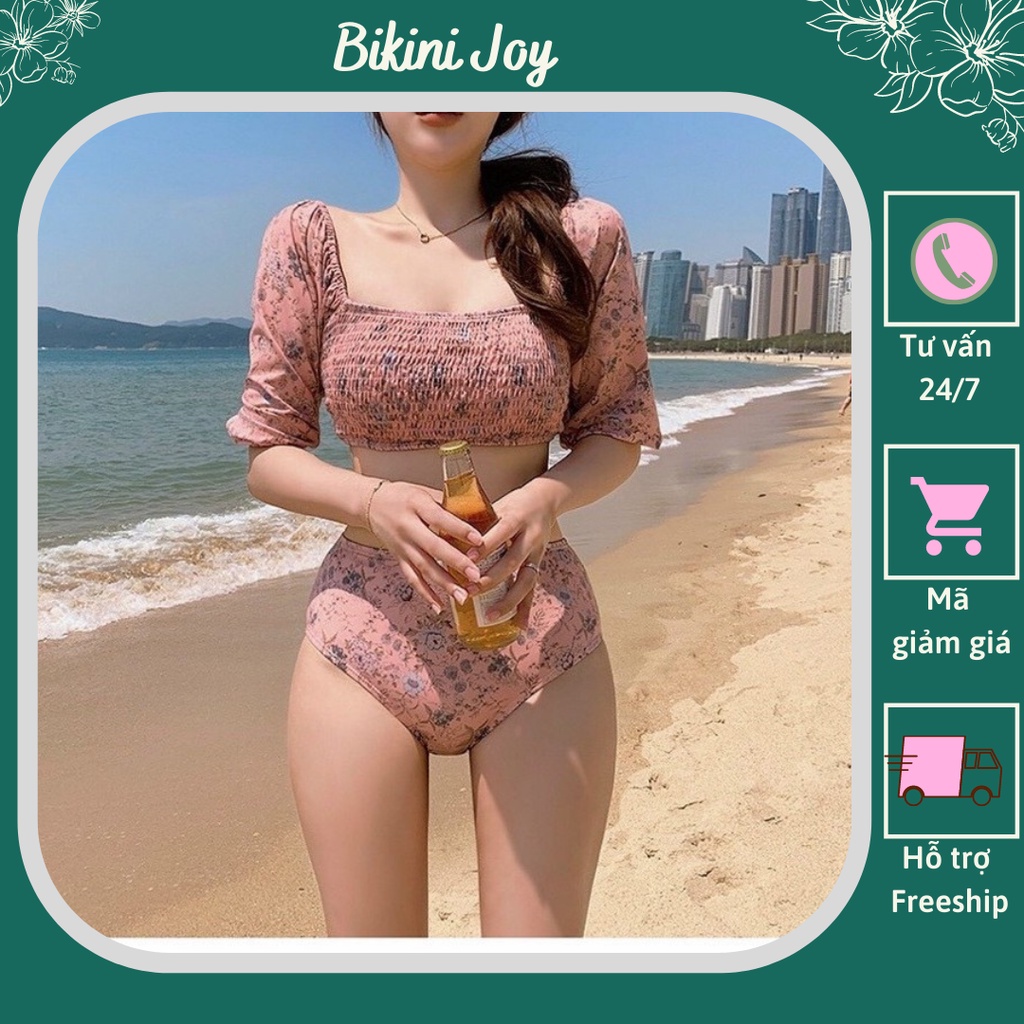 [ FREESHIP] Bikini 2 mảnh hoa nhí, áo nhún che bắp tay cao cấp
