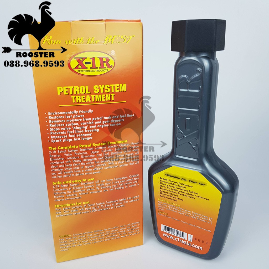 Phụ Gia Xăng X-1R PETROL SYSTEM TREATMENT, làm sạch hệ thống nhiên liệu, pep phun, buồng đốt, xupap