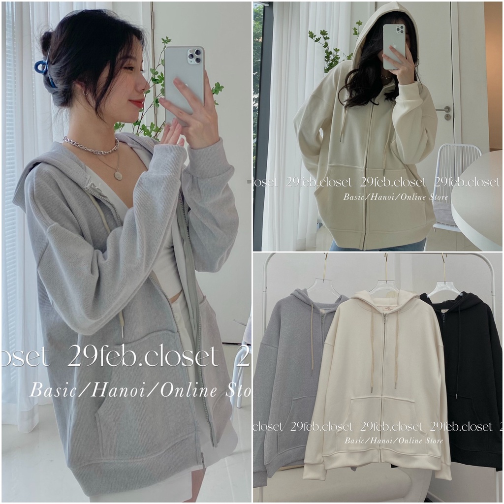 Áo khoác hoodie zip nhung tăm - 29feb.closet - A85