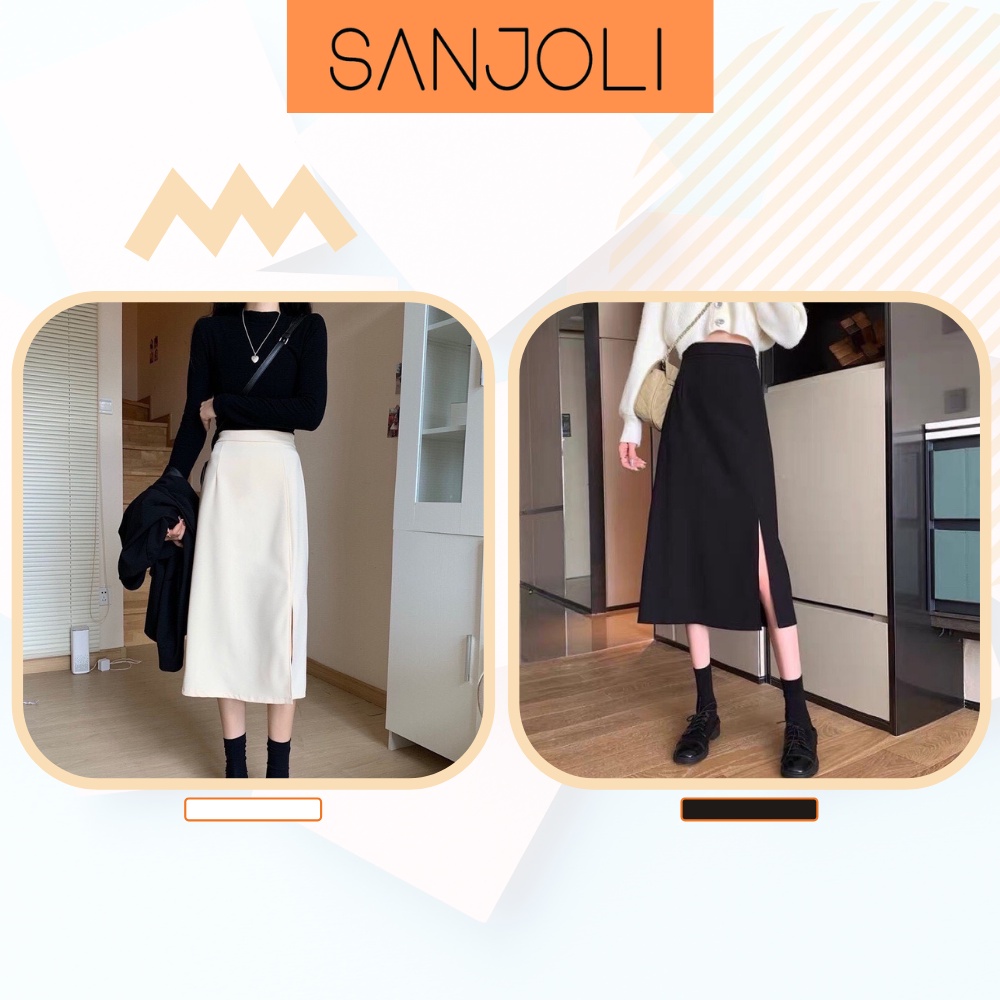 Chân Váy Chữ A Công Sở SANJOLI Nữ Maxi Thiết Kế Cạp Cao Xẻ Tà Phong Cách Vintage Ulzzang Đẹp Màu Đen CV001