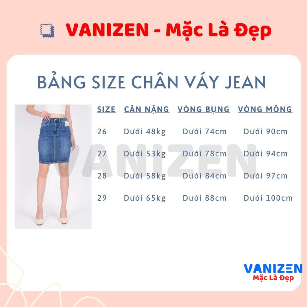 Chân váy bút chì jean nữ đẹp lưng cao trơn hàng hiệu cao cấp mã 360 VANIZEN