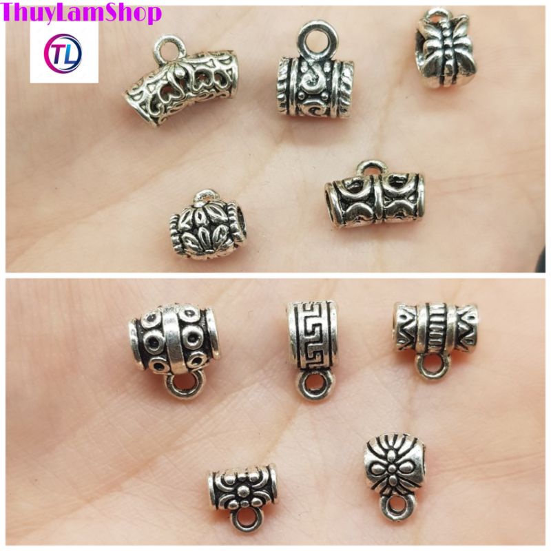 Charm ống lùa bạc thái chặn hạt có móc treo để treo phụ kiện làm vòng
