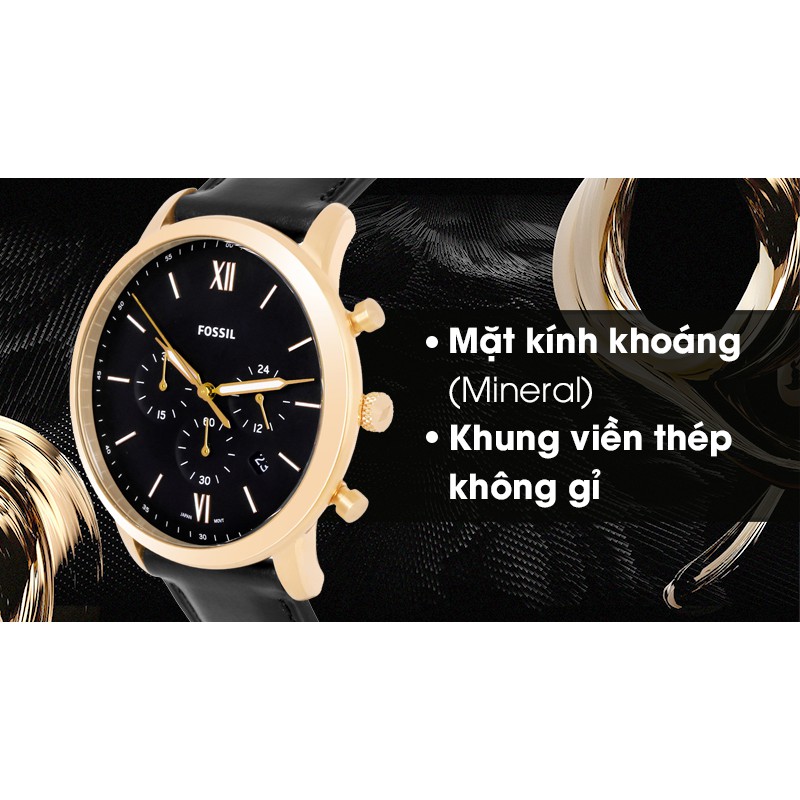 Đồng Hồ Nam Fossil Neutra Chronograph FS5381 , Dây Da Màu Đen Viền Vàng Hồng , Size 44mm , Fullbox Hãng