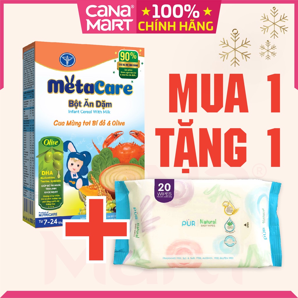 [MUA 1 TẶNG 1] Bột ăn dặm tốt cho bé Metacare Cua mùng tơi bí đỏ & Olive (200g), hỗ trợ tiêu hóa, hệ miễn dịch.