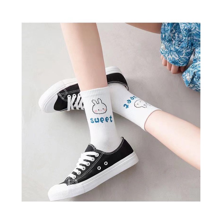Tất cổ cao vớ nữ che khuyết điểm cute hình gấu trắng phong cách Hàn Quốc vintage set 5 đôi Tom House