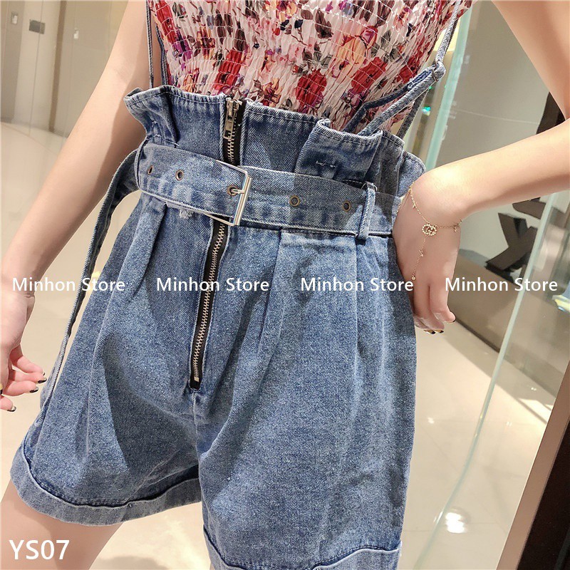 [Sẵn - Đai] Quần Jean, Quần Short Yếm Jean Nữ Có Đai 2 Dây Nhỏ Thời Trang (Minhon Store YS07)