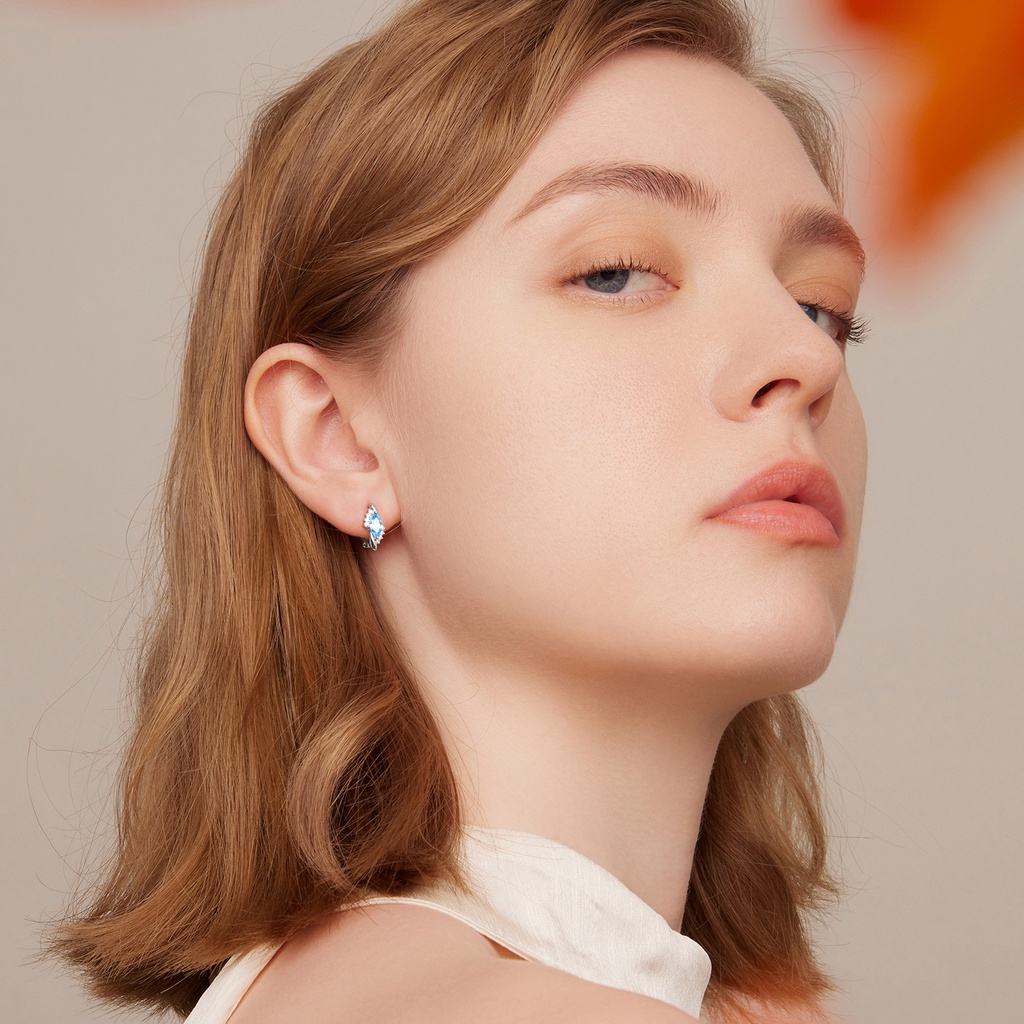 Đôi khuyên tai BAMOER bạc 925 đính đá màu xanh navy đơn giản thời trang cho nữ