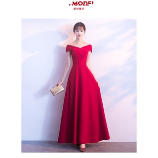 Đầm Dạ Hội Dáng Dài Màu Đỏ Kiểu Hàn Quốc Đơn Giản Và Thanh Lịch Cho Nữ