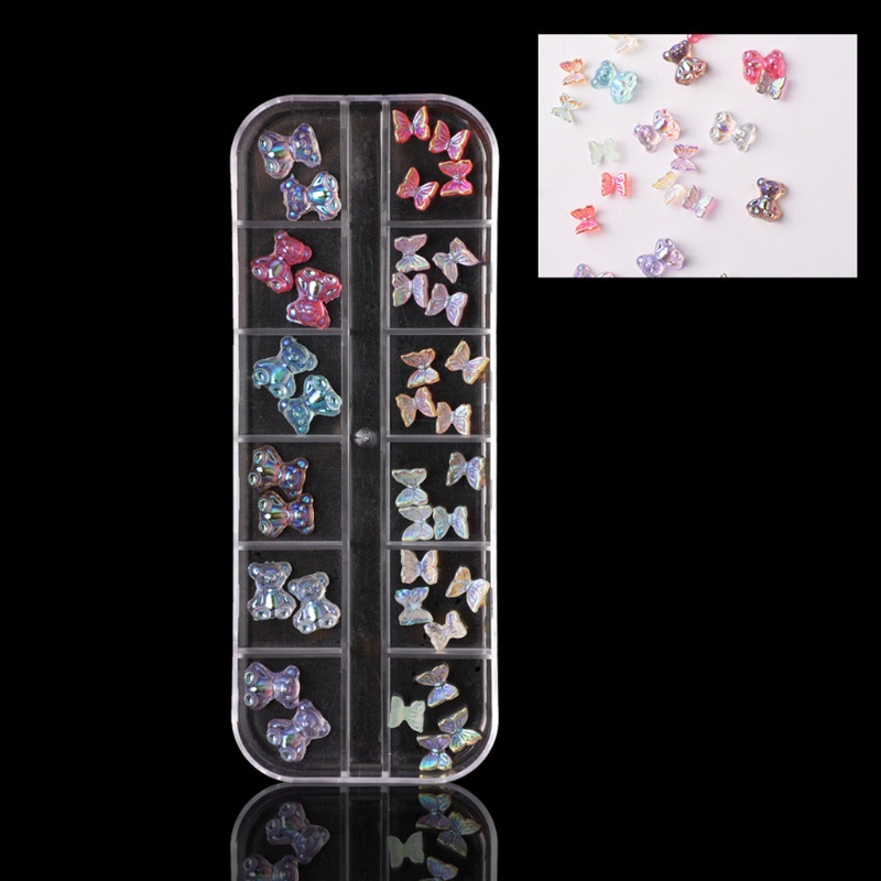 Hộp 12 Ngăn Đựng Phụ Kiện Trang Trí Móng Tay Hình Cà Vạt Gấu 3D Xinh Xắn
