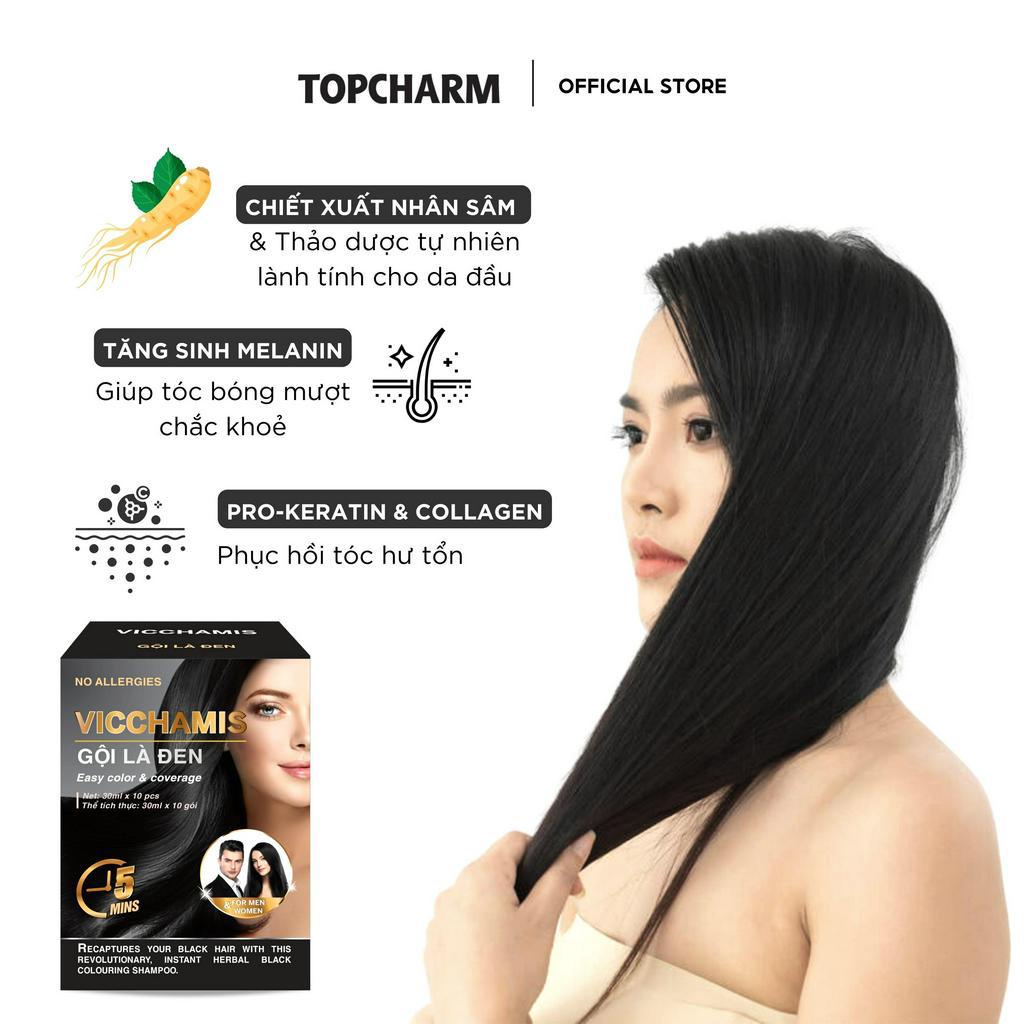 Dầu gội phủ bạc VICCHAMIS gói 30ml, màu đen, kích thích mọc tóc nhanh, giảm rụng tóc