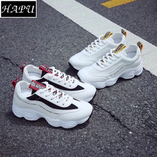 Giày sneaker nữ kiểu hàn quốc thêu chữ HAPU hot trend 2022 (trắng dây vàng, trắng đen)