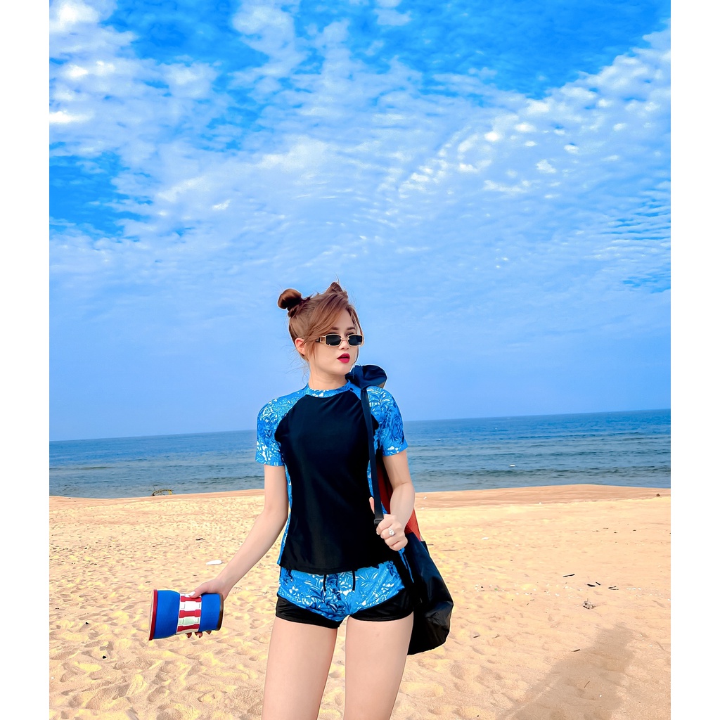 Bikini, Đồ Bơi Đi Biển Hai Mảnh Áo Ngắn Tay Quần Đùi Nhiều Màu ODERI HM-021
