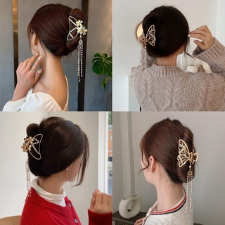 Kẹp Tóc Kim Loại Hình Bướm Đính Ngọc Trai Phong Cách Hàn Quốc