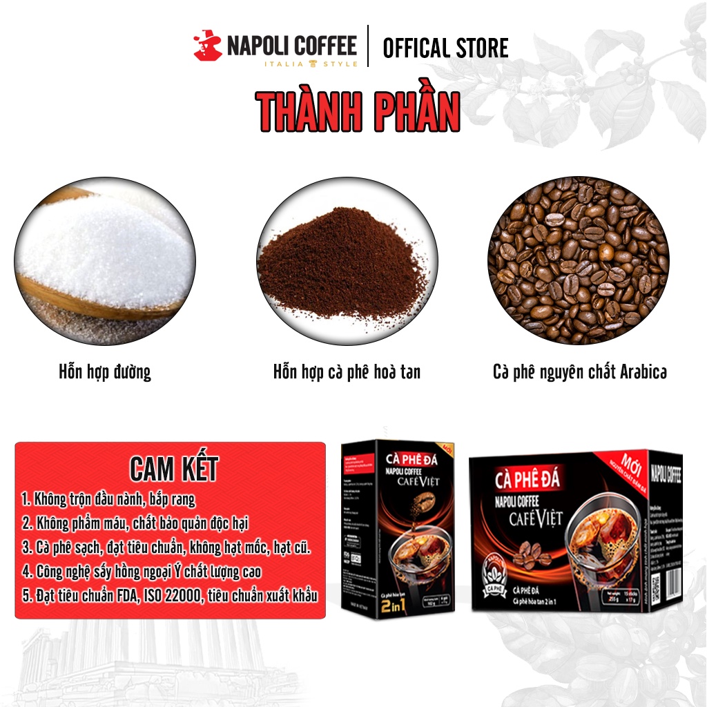 COMBO 5 Hộp Lớn Cà Phê Đen Đá 2IN1 - Napoli Coffee (15 gói x 17g) 100% Arabica hạt SẠCH