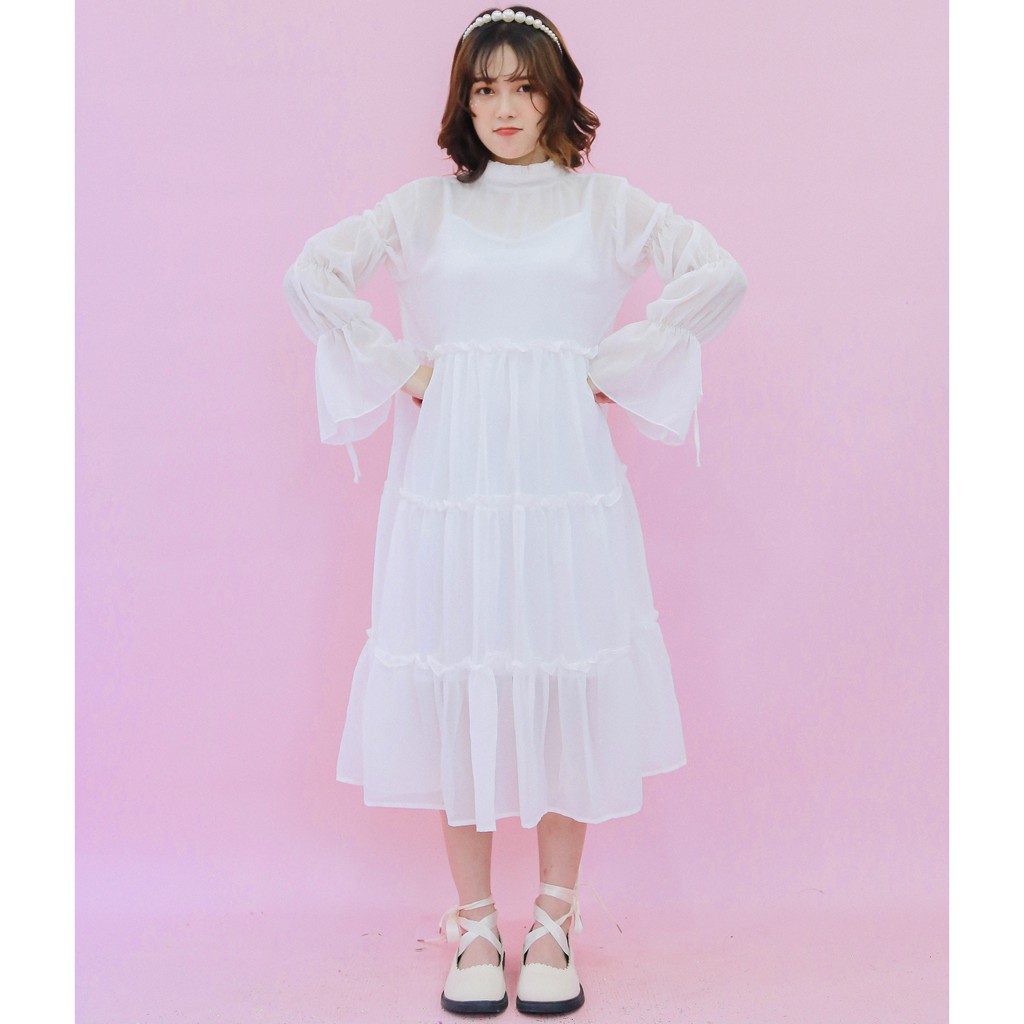 VÁY ĐI CHƠI/ĐI TIỆC/PROM - EMBROYDER DRESS - VÁY TAY DÀI ỐNG LOE | BigBuy360 - bigbuy360.vn