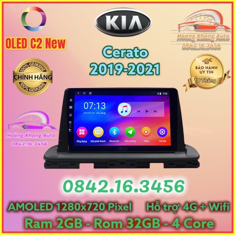 Màn hình Android OLED C2 New theo xe Cerato 2019 - 2020 - 2021, 9 inch kèm dưỡng và jack nguồn zin theo xe