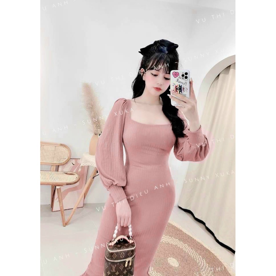 Đầm body cổ vuông tay phồng from dài | BigBuy360 - bigbuy360.vn
