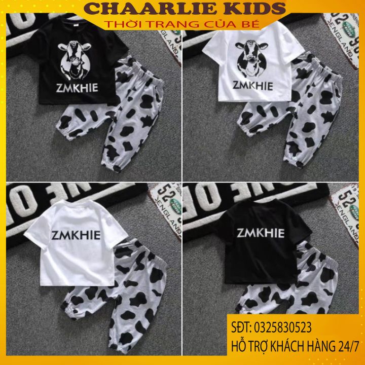Bộ Áo Cộc Tay, Quần Lửng Cho Bé Trai Và Bé Gái Hình Bò Sữa Boo Quần Áo Trẻ Em Chaarlie Kids