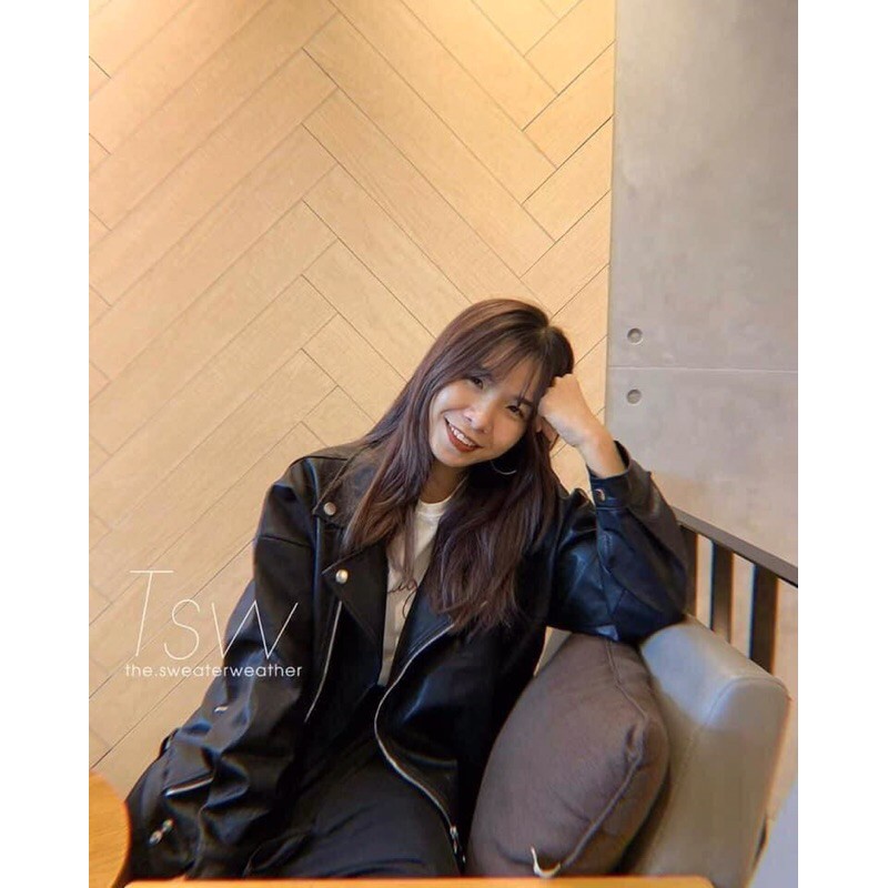 Áo da đai gấu có túi, cổ bẻ, có đai L2