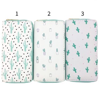 Bóp ví dài cartoon hoạ tiết hoạt hình xương rồng 2 tay màu pastel dễ thương cute - Banana Store