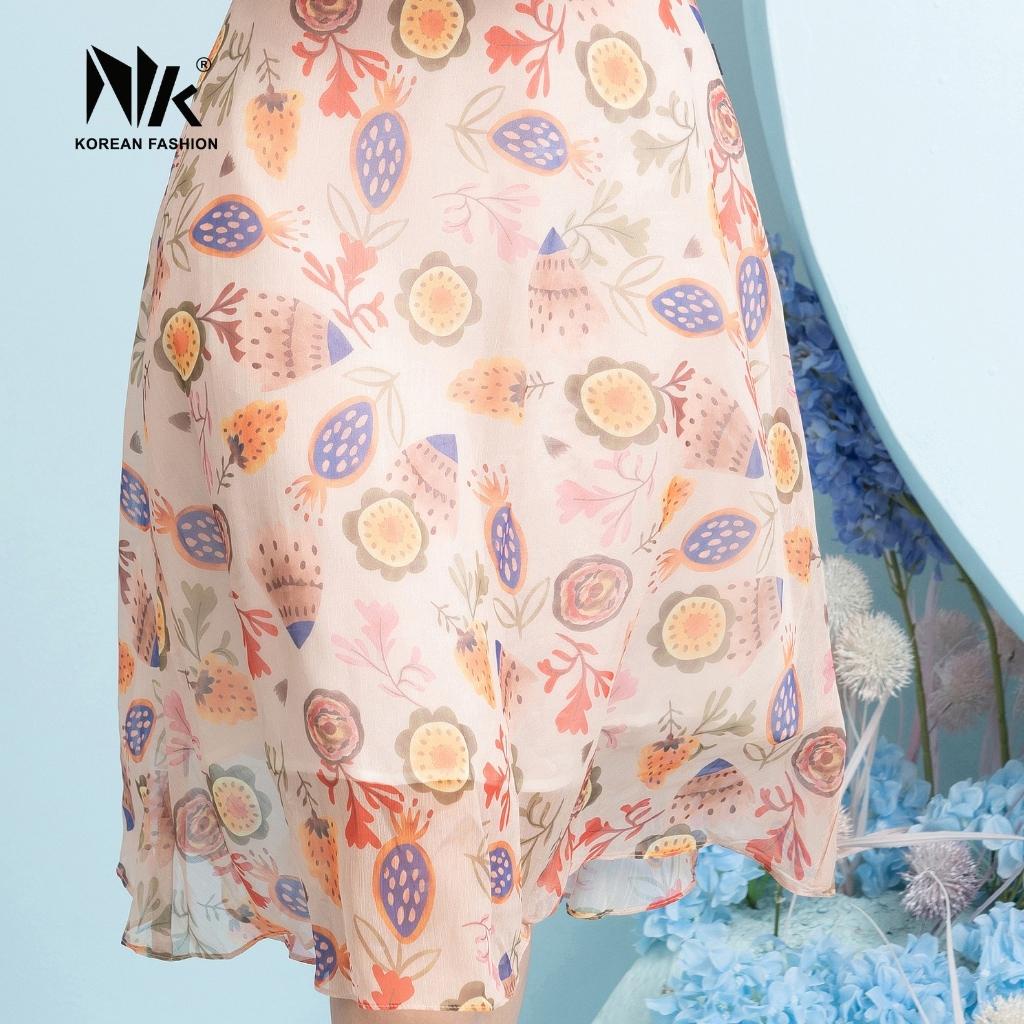 Đầm Hoa Xòe Phối Ngực Nhún NK Fashion Thiết Kế Cổ Vuông Nữ Tính, Chất Liệu Vải Cao Cấp NKDV2203009