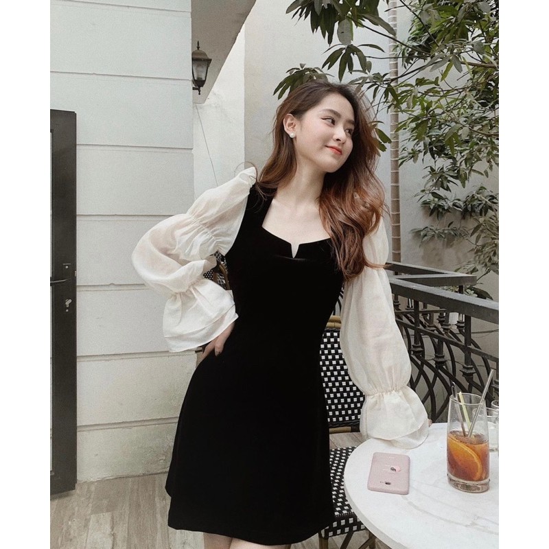 [Mã FAMARAL1 giảm 10K đơn 50K] ĐẦM ĐEN TAY TRẮNG KT14 | BigBuy360 - bigbuy360.vn