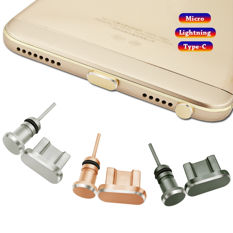 Phone Accessory Alloy Type C Micro USB Charging Port + 3.5mm Earphone Port Dust Plug For IPAndroid