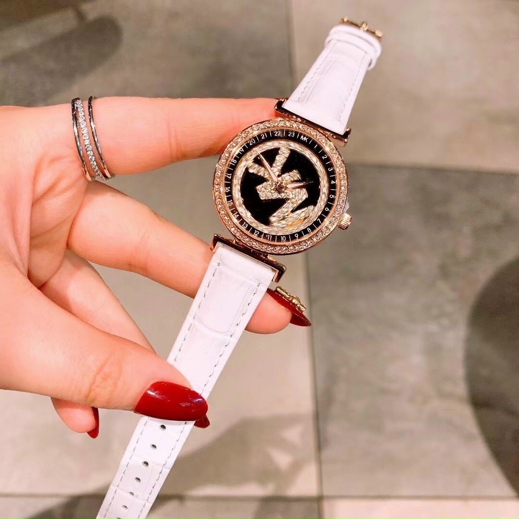 Đồng hồ MK nữ Authentic - Đồng hồ nữ Michael Kors mặt xoay đính đá, dây da, đủ màu | BigBuy360 - bigbuy360.vn
