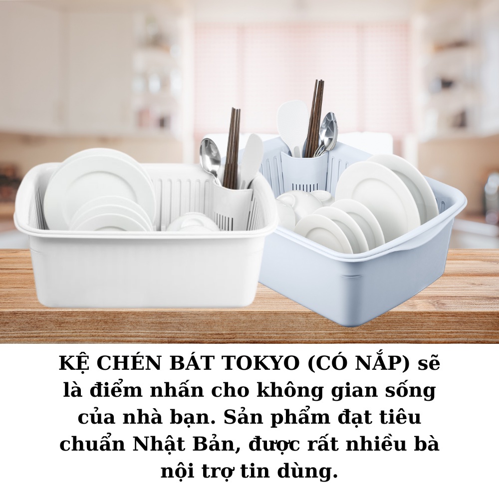 Rổ Úp Chén Bát Có Nắp INOCHI, Kệ Úp Chén Bát Có Khay Thoát Nước Tiện Lợi