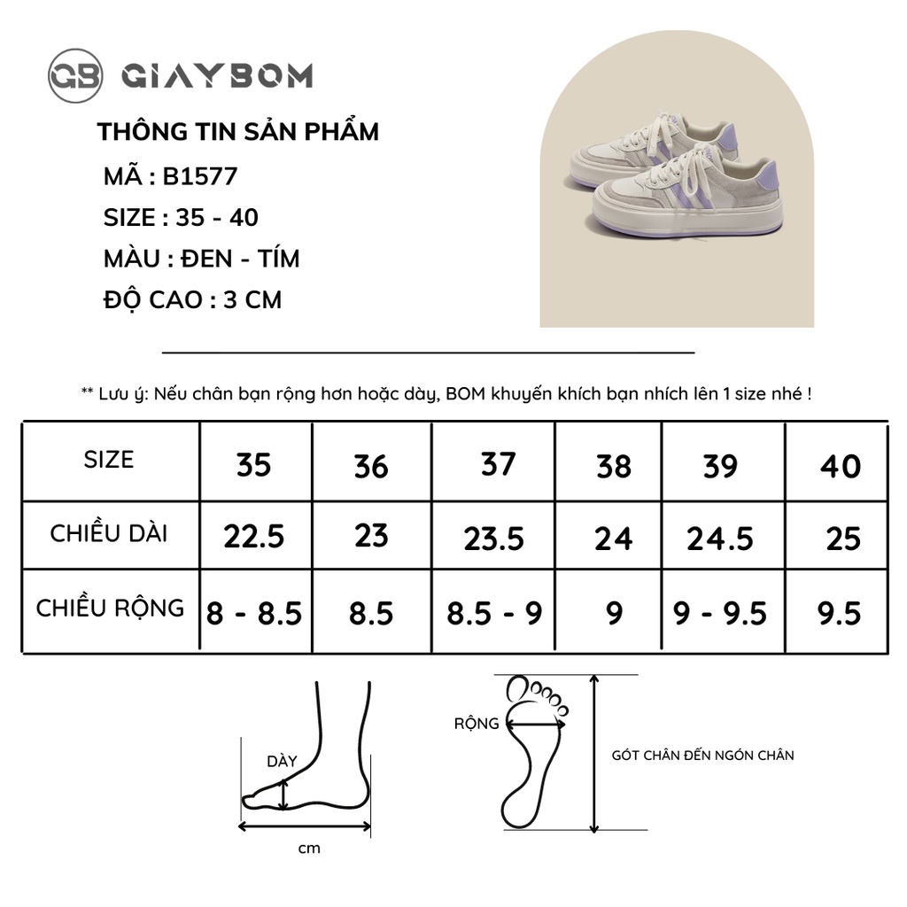 Giày Bata Nữ giayBOM Thiết Kế Basic Đế Cao 3 cm B1577