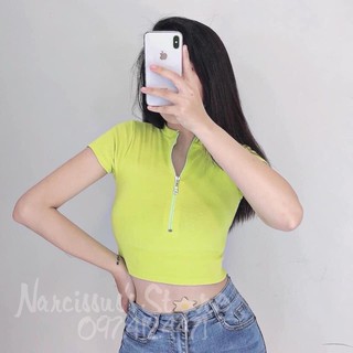 ÁO CROPTOP DÂY KÉO TAY NGẮN CHẤT THUN BORIP DÀY DẶN