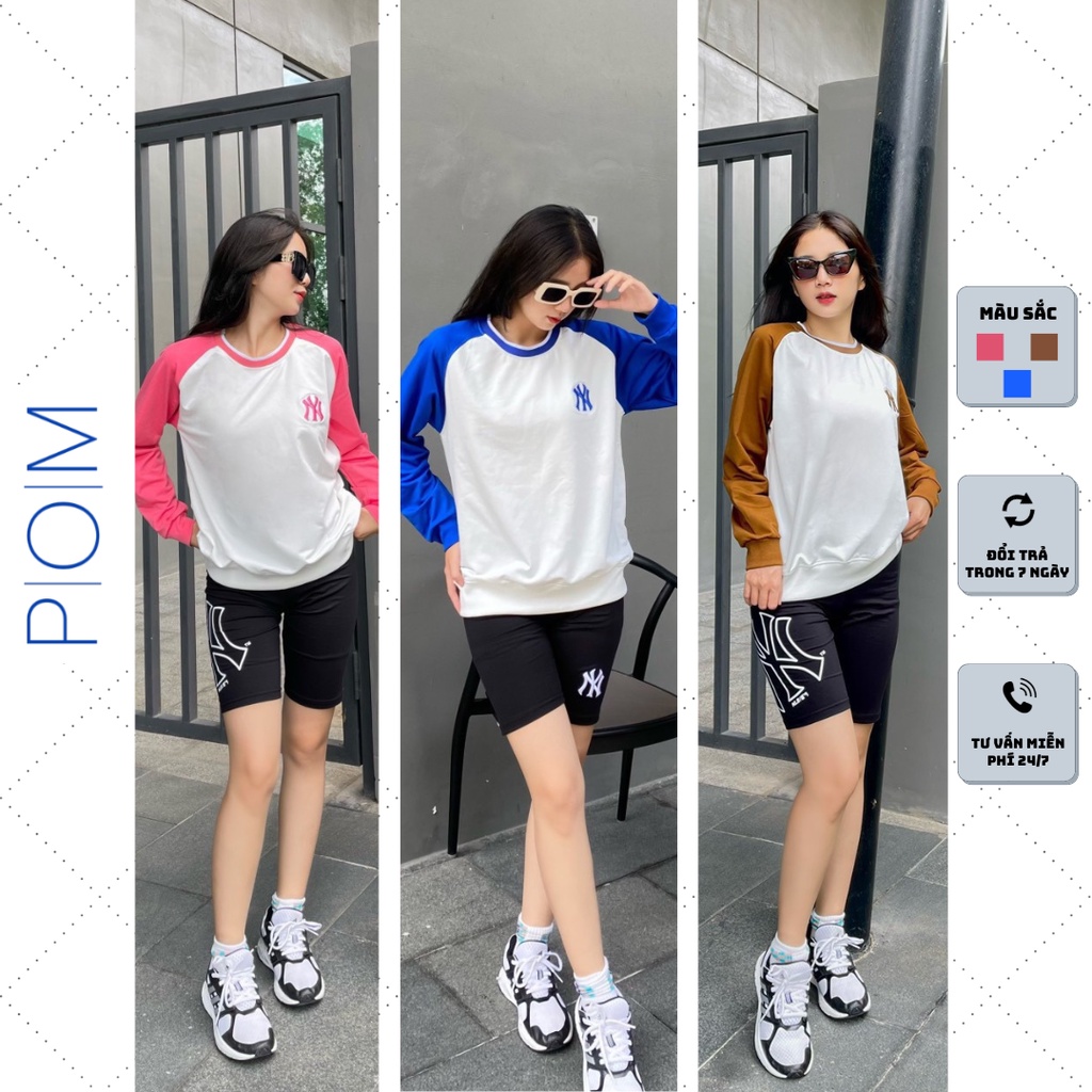 Áo Sweater nam nữ M.L.B, Áo nỉ xuất dư NY Monogram SW01 - Pom Store
