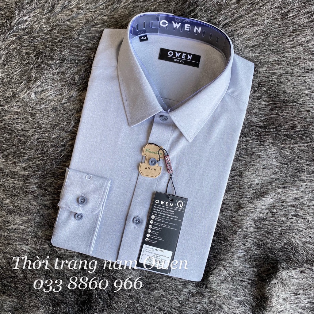 OWEN - Áo sơ mi dài tay Owen Slimfit chất sợi tre màu ghi xám 23410